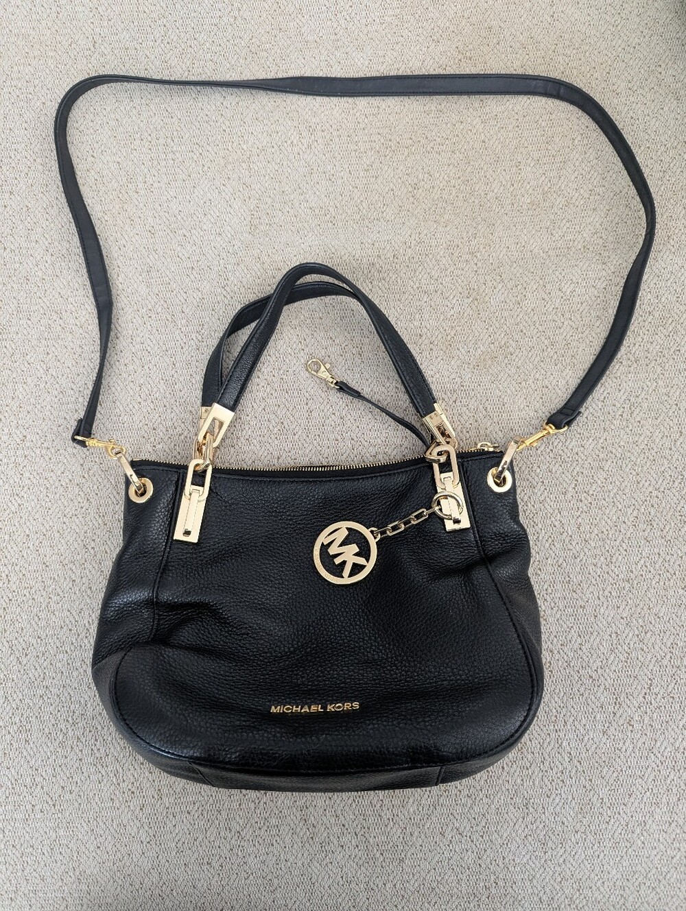 Michael Kors Black Leather Shoulder Bag with Gold Hardware